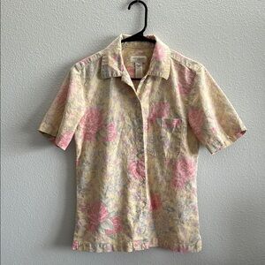 Jones New York Floral Linen Blend Vintage 90’s Style Button-Down Size Small